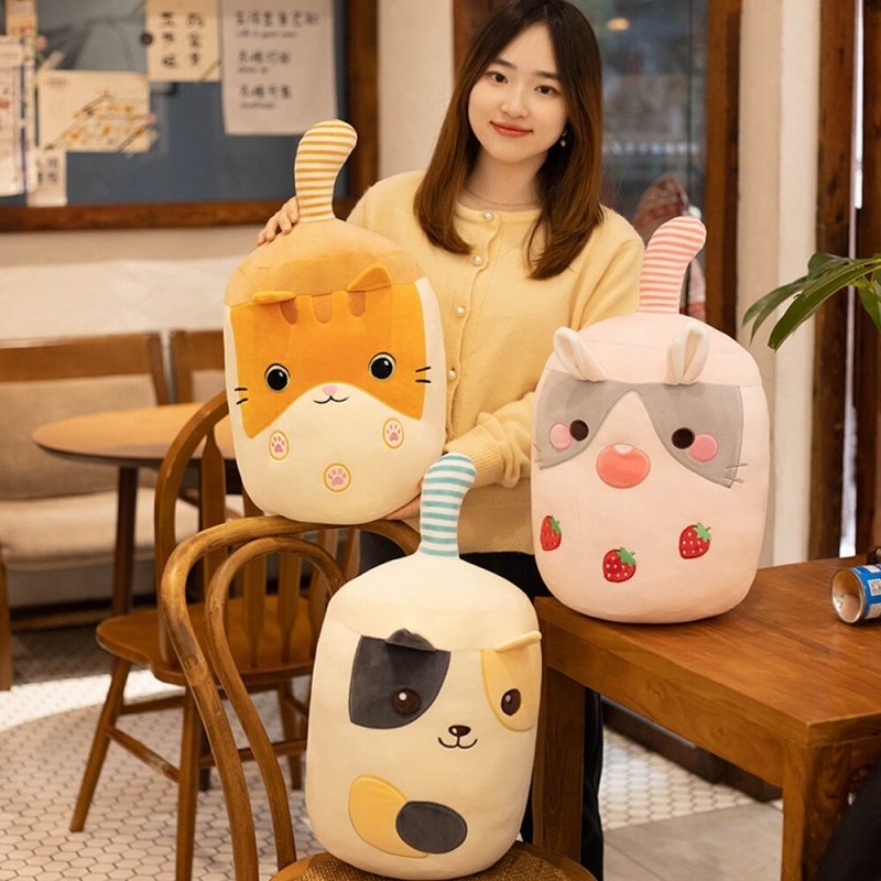 Devache Kawaii Plushies Cuddly Cat, Rabbit & Dog Bubble Tea Cup Plushie Toys